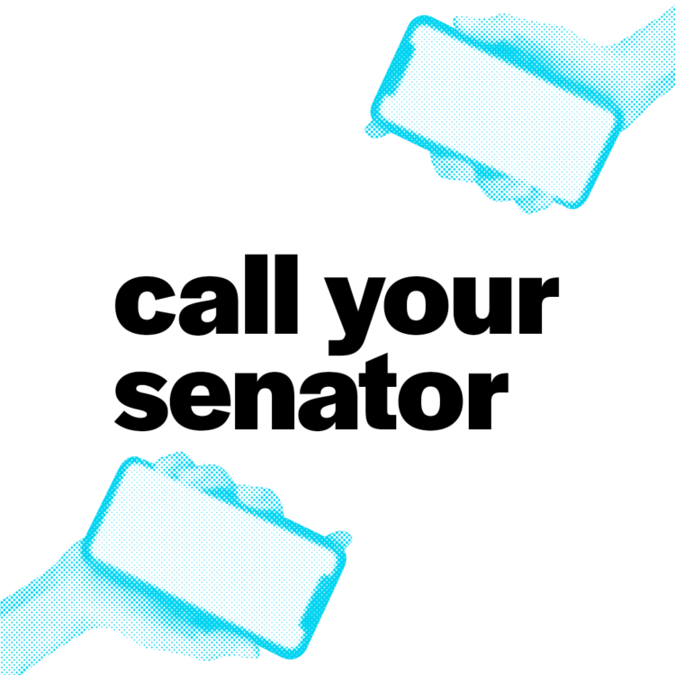 graphic that reads "call your senator" in black block text on a white background.
